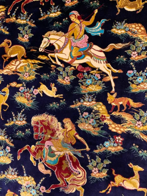 SUPER PERSIAN QUM HUNTING SCENE 6’ 7” x 9’ 7”