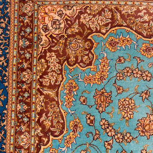 SUPER HAND KNOTTED 100% PURE PERSIAN GHOM (QUM) SILK 4’ 3” x 6 7” SIGNED PIECE