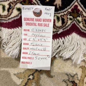 Super hand knotted wool & Silk Persian Tabriz Round 6’ 9” x 6’ 9” SKU  # C23485
